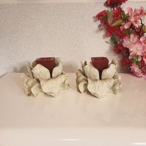 Two Stone (or pretend stone?) Candle Holders and Red Candles